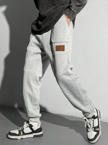 SHEIN Leap Crew Teen Boys 1pc Casual Versatile Fashion Street Style Patch Pockets Clip Seam Weave Mark Design Sweatpants Back To School Clothes; Fall Clothes; Teen Boy Clothes; Teen Boy Jackets - Grey - View 1