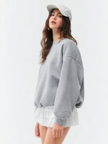 SHEIN EZwear Locker sitzender grauer Sweatshirt mit floralem Muster und luftdurchlässiger Silhouette - Hellgrau - Übersicht 6