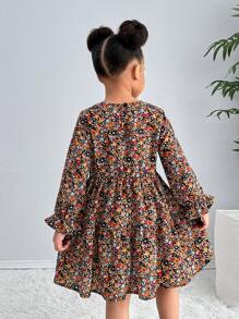 SHEIN Kleine Mädchen Urban Chic Kleid mit Ditsy Blumen Muster, Langarm, Webware, NOVA Store