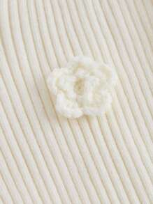 SHEIN MOD 女士针织杏色紧身长裙，带 3D 花卉装饰、优雅连衣裙、派对连衣裙、毛衣裙 - 杏色 - 查看 3