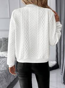 SHEIN Clasi 女士秋季休闲金属质感拉链棒球夹克 - 白色 - 查看 2