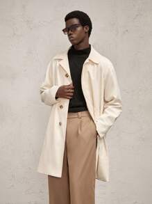 AKNOTIC Business Casual Men's Woven Loose Fit Lapel Collar Long Casual Wind Jacket, Suitable For Autumn, For Fall Winter