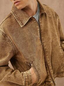 Manfinity NXTstreet Men Premium Cotton Zip Up Denim Jacket, Christmas - Brown - View 2