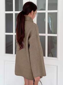 DAZY 1 件女士休闲超大纯色高领落肩毛衣，秋冬，秋季女装