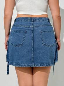 RueChic HOGE CARGO DENIM ROK PLUS MAAT