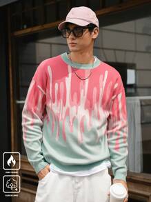 Claim Dot Men's Casual Loose Fit Colorblock Crew Neck Knit Sweater, Fall/Winter - Multicolor - View 3
