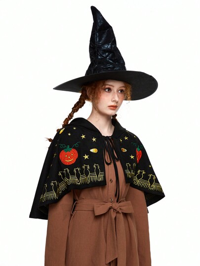 Fairycore Damen Halloween Kapuzen Cape Jacke mit Stickerei