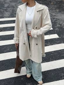 SHEIN EZwear Women's Solid Color Button-Front Long Sleeve Pocket Casual Trench Coat