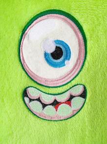 Baby Boy Luminous Cartoon Monster Eye Embroidery Pattern Long Sleeve Jumpsuit With Hat And Gloves, Casual Home Outfit
