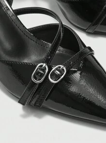 CUCCOO BIZCHIC 女士黑色带扣尖头细高跟鞋，时尚通勤、约会、派对、度假 - 黑色 - 查看 7