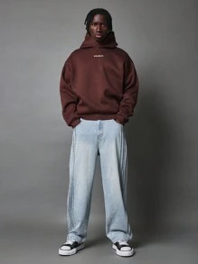 SUMWON Premium Oversized Hoodie Winter Layer Streetwear Essential Heavy Weight Athletic Workout Classic Cozy Pullover Casual Sweatshirt - Brown - View 4