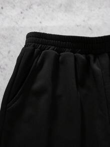 SHEIN Teen Boy Y2K Knit Solid Color Lettering Towel Embroidery Drawstring Pocket Casual Sweatpants