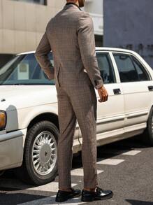 Manfinity Mode Men Front Button Long Sleeve Lapel Neck Shirt And Pants Suit - Coffee Brown - View 2