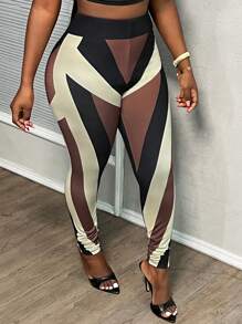 Slaydiva Casual Elegant Color Patchwork High Waist Slim Fit Leggings