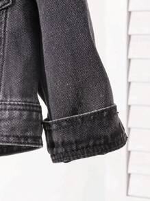 SHEIN 婴儿/幼儿女孩牛仔夹克，带仿羊羔绒衬里，冬季休闲外套 - 黑色 - 查看 4