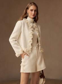 MOTF PREMIUM Pantalones cortos de bolsillo diagonal con cremallera en tela de tweed - Blanco - Ver 2