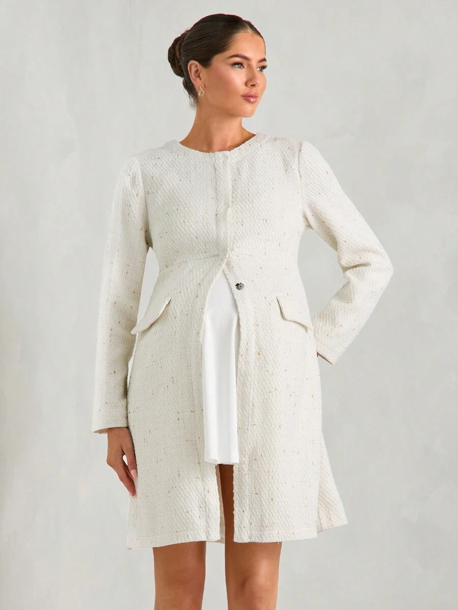 MaterniChic Maternity Cardigan Jacket With Metal Buttons, Long Sleeve Round Neck Elegant Outwear For Pregnant Women In Autumn & Winter