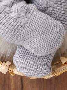 男婴连帽针织连体衣，长袖毛衣连体裤，舒适保暖，适合秋冬季，灰色，适合日常穿着、室内、户外和旅行 - 灰色 - 查看 6