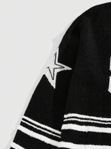 ROMWE MEN Street Life Herren einfarbiger V-Ausschnitt Pullover mit Patchwork-Design, Lässig Langarm