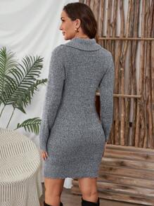 EMERY ROSE Grey Slim-Fit Knitted Sweater Dress, Casual Autumn/Winter