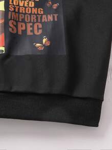 SHEIN Explorewe 2pcs/Set Tween Girl Letter Print Hoodie And Pants Set, Autumn/Winter, School, Campus, College - Black - View 5