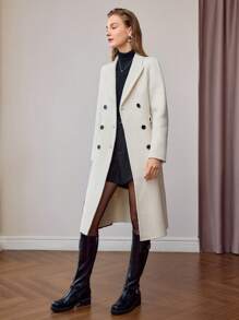 MOTF PREMIUM WOOL PEAK COLLAR FLAP DETAIL PEA OVERCOAT