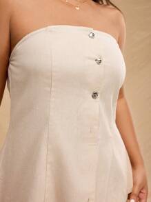 Forever 21 Plus Size 2pcs/Set Khaki Linen Tube Top & Shorts Set - Khaki - View 9