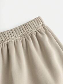 SHEIN Leap Crew 2pcs/Set Tween Girls' Casual Hoodie And Drawstring Sweatpants - Apricot - View 7