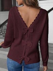 SHEIN Frenchy Suéter com Laço Contrastante de Renda Guipure, Detalhe Ilhós, Manga Longa