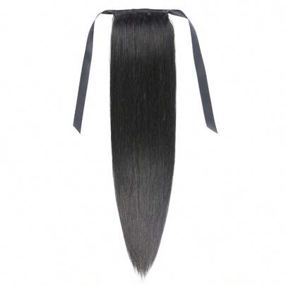 1 pieza Extensión de cabello humano natural negro con lazo para hacer una coleta recta, fácil de usar para uso diario de las mujeres