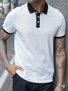 Manfinity Homme Men's Casual Business Style Waffle Contrast Trim Polo Shirt For Summer