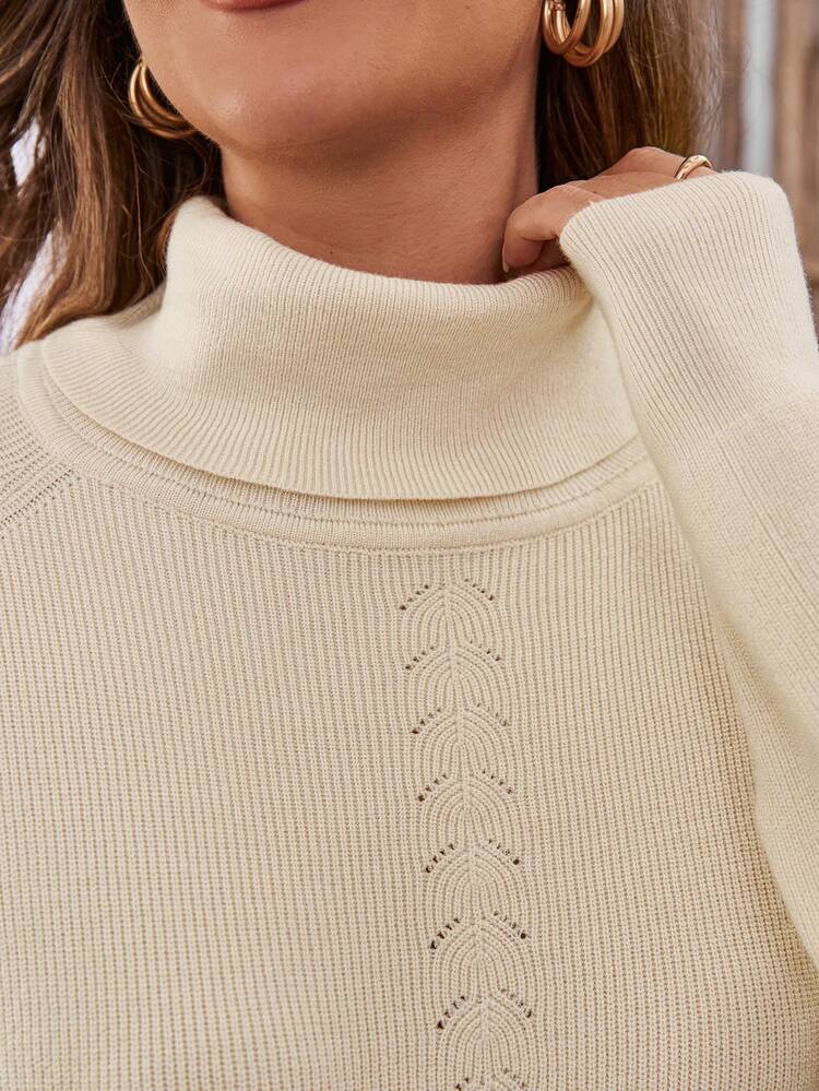 Women High Neck Solid Color Casual Sweater, Daily Wear