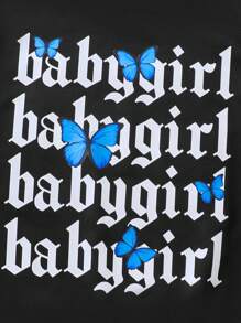 SHEIN Tween 女童字母印花连帽长袖运动衫