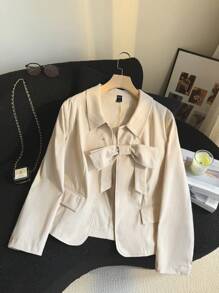 SHEIN Privé Blazer Ukuran Plus Elegan untuk Komuter, Tempat Kerja, Intelektual, Kelas Atas, Minum Teh Sore, Sedikit Seksi, Kencan, Konser, Pesta, dengan Kerah Berpita - Grey - View 1