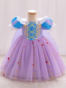 SHEIN Glamorique Kids Baby- und Kleinkind-Prinzessinnen-Kleid mit Spitze-Patchwork und Kurzarm, Partykleid