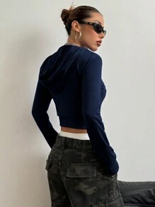 StreetHx Women's Letter Print Hooded Zipper Front Long Sleeve Sweatshirt With Pockets,Graduation,Teacher,Back To School Pullover Fall - Navy Blue - View 2