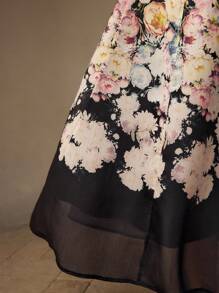 MOTF PREMIUM ORGANZA FLORAL PRINT SQUARE NECK FLARE HEM MIDI DRESS WITHOUT BELT, WOMEN OUTFIT