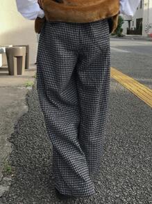 FRIFUL Women's Thick Plaid Loose Wide-Leg Casual Pants Fall,Winter - Grey - View 8