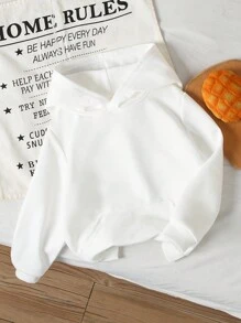 SHEIN 1 件女童圣诞树口号图案白色连帽运动衫，适合圣诞派对和节日，秋冬季 - 白色 - 查看 2