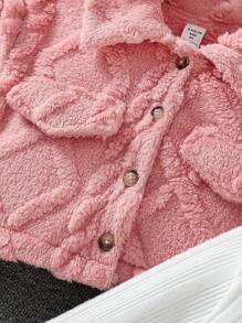 2 件套青少年女孩休闲外套套装：羊毛夹克和 A 字罗纹针织裙，冬季