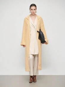 SHEIN LUNE Women's Solid Color Long Sleeve Minimalist Collared Cardigan, Casual Everyday Wear Fall Cloth For Women - Yellow - View 3