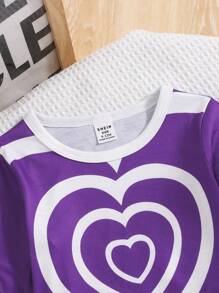 2pcs Baby Girl Heart Print Top And Cargo Pants Spring Autumn Set - Purple - View 5