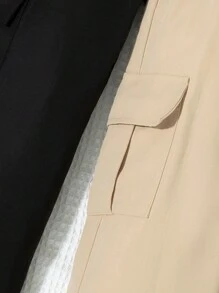 Tween女孩直筒2件組純色鬆緊腰工裝口袋綁腳休閒寬鬆保守長褲套裝 秋冬返校季 黑色/粉色 - 彩色 - 查看 5