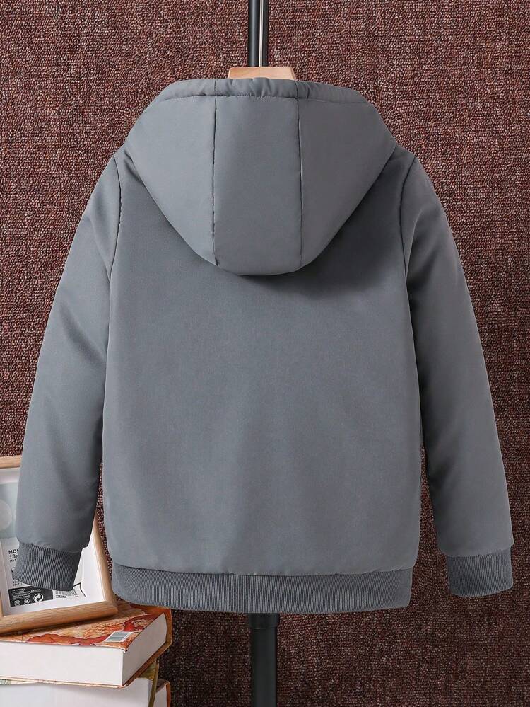 Tween Boy Letter Patched Detail Teddy Lined Hooded Jacket