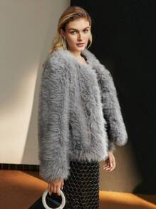 MOTF CHAQUETA MULLIDA DE MODA PARA MUJER PARA EL OTOÑO Y EL INVIERNO - Gris Oscuro - Ver 8