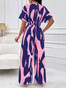 VaVaBold Fashionable Colorblock Print Butterfly Sleeve Jumpsuit - Blue - View 2