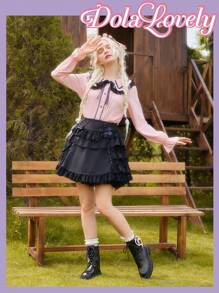 Dola Lovely 女士时尚优雅休闲圆头黑色系带侧拉链性感心形蝴蝶结经典英伦风厚底踝靴 - 黑色 - 查看 4