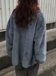 FRIFUL 女士保暖内衬全拉链休闲宽松外套，冬季女式外套 - 藍色 - 查看 5