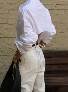 DAZY Blusa suelta con corbata atrás de estilo casual simple para mujer en otoño