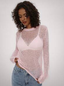 Forever 21 Pink Long Sleeve Mohair Sweater - Pink - View 1
